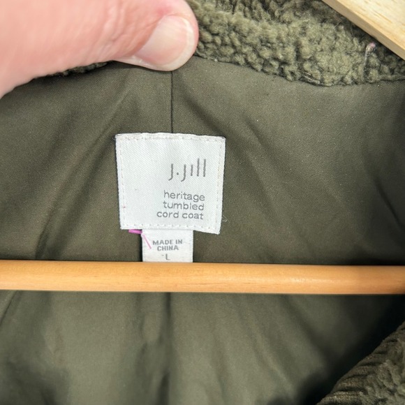 J Jill Heritage Tumbled Corduroy Hooded Coat‎ Olive Green Size L - Picture 2 of 4